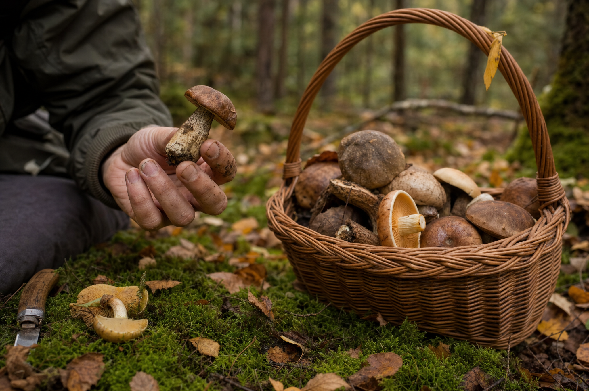 Basket of foraged mushrooms